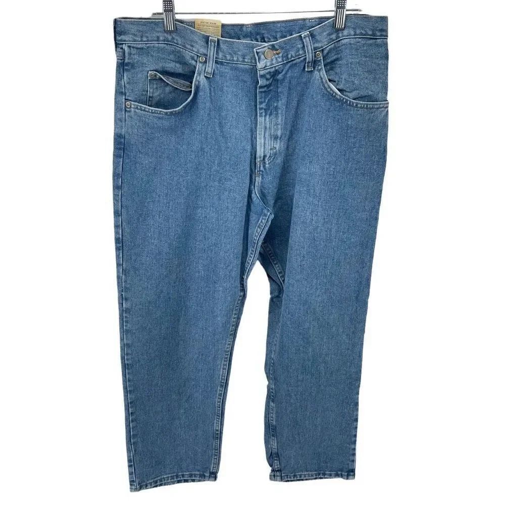 Wrangler Mens 5 Star Relaxed Fit Jeans 100% Cotton Light Wash Blue Size 36x30